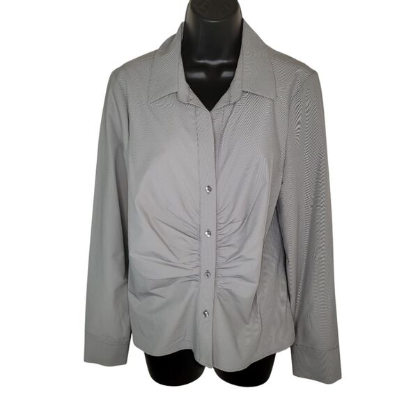 Calvin Klein Nwt Modern Essentials Ruched Front Button Up Blouse Size Large - Picture 1 of 7